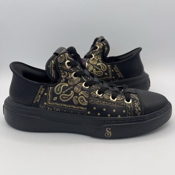 Skechers x Snoop‎ Dogg Slip-Ins Sneakers Black Gold Paisley Print Men’s Size 5.5